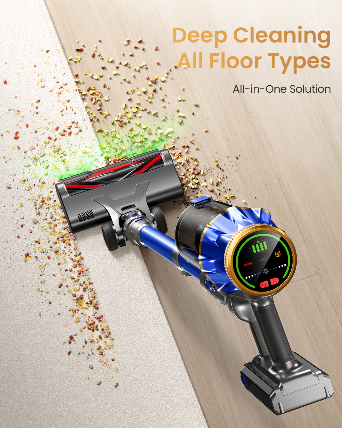 Cordless Vacuum Cleaner, Upgraded 60KPA 650W 70 Minutes Runtime Self-Standing Cordless Stick Vacuum with Rechargeable/Anti-Tangle/OLED Screen/1.8L Cup for Home Pet Hair/Carpet/All Floor