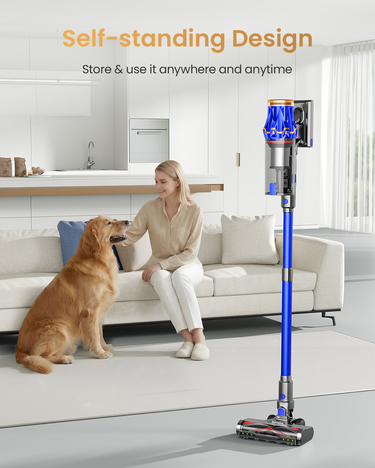 Cordless Vacuum Cleaner, Upgraded 60KPA 650W 70 Minutes Runtime Self-Standing Cordless Stick Vacuum with Rechargeable/Anti-Tangle/OLED Screen/1.8L Cup for Home Pet Hair/Carpet/All Floor